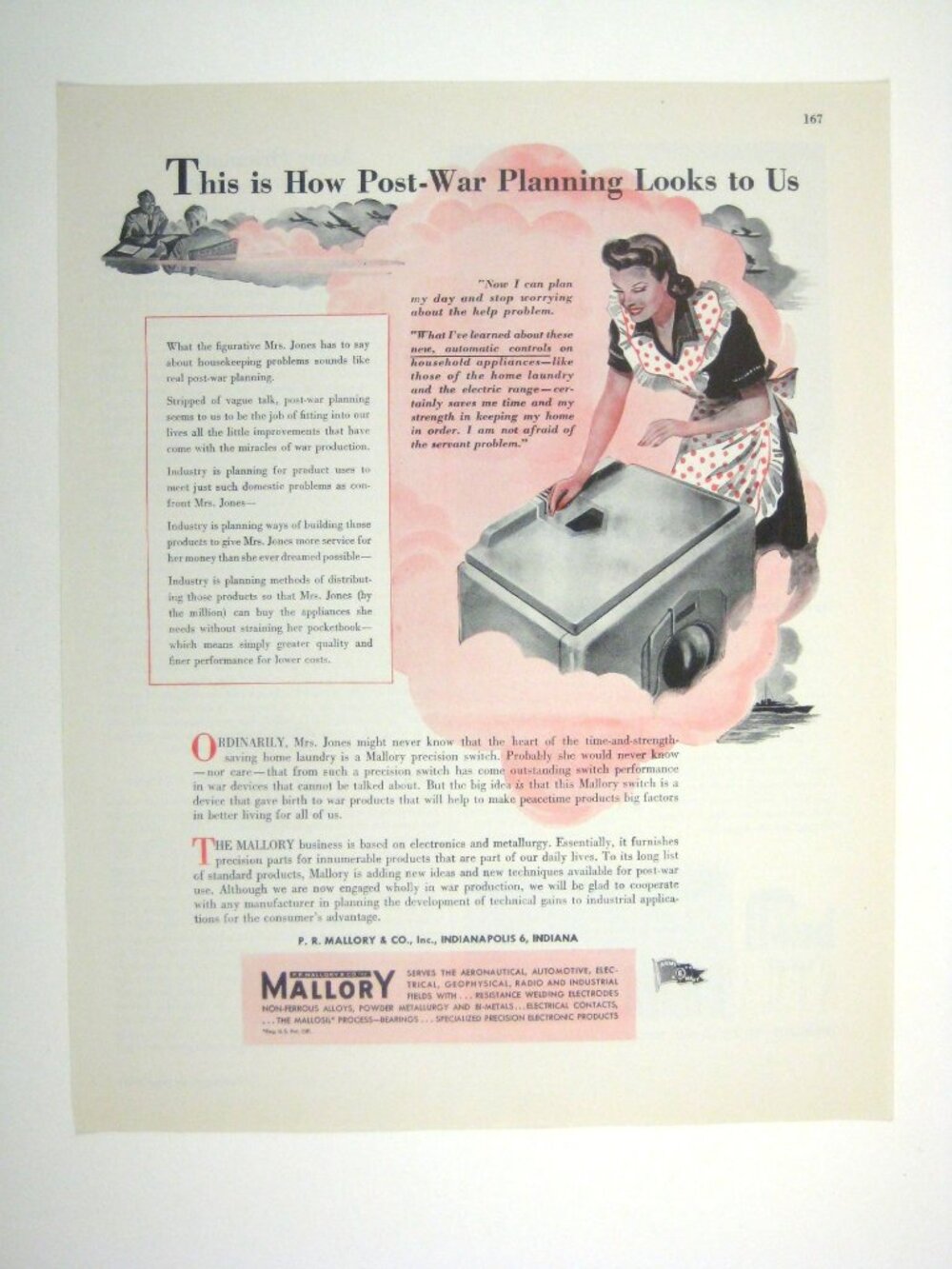 Vintage 1944 Mallory Precision Switches Print Ad Post War Housewife WWII